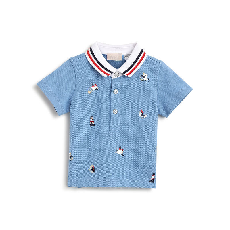 Boys Medium Light Blue Printed Short Sleeve Polo image number 0